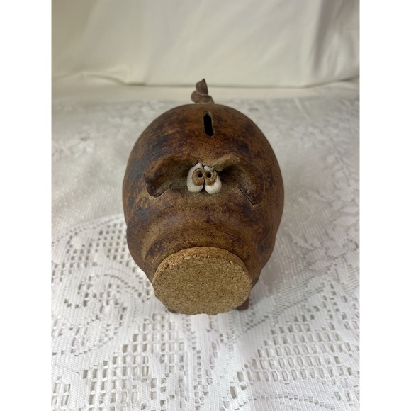 The Unbranded Brand Other - Vintage Signed Studio Pottery Piggy Bank Dorothy Beach Cork Stopper Folk Art